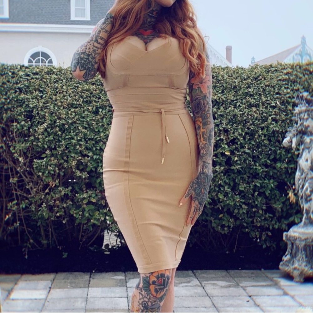 Fashion Nova Tan Strappy Bandage Dress